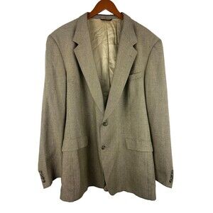 Hart Schaffner Marx Mens 48XL Brown Tan Houndstooth 2 Button Blazer Wool Vintage